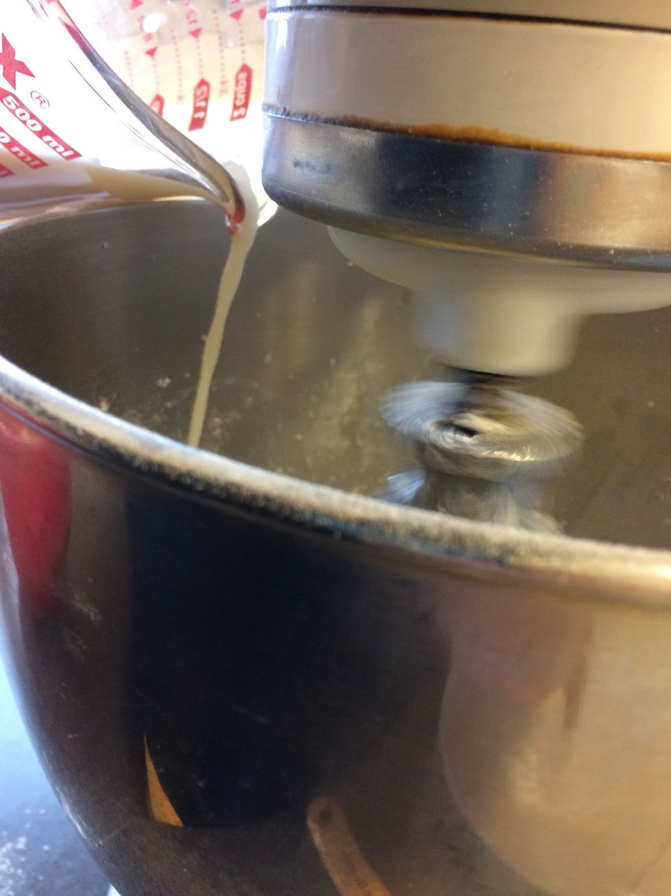 Then add the whole milk mixture followed by the rest of the dry ingredients