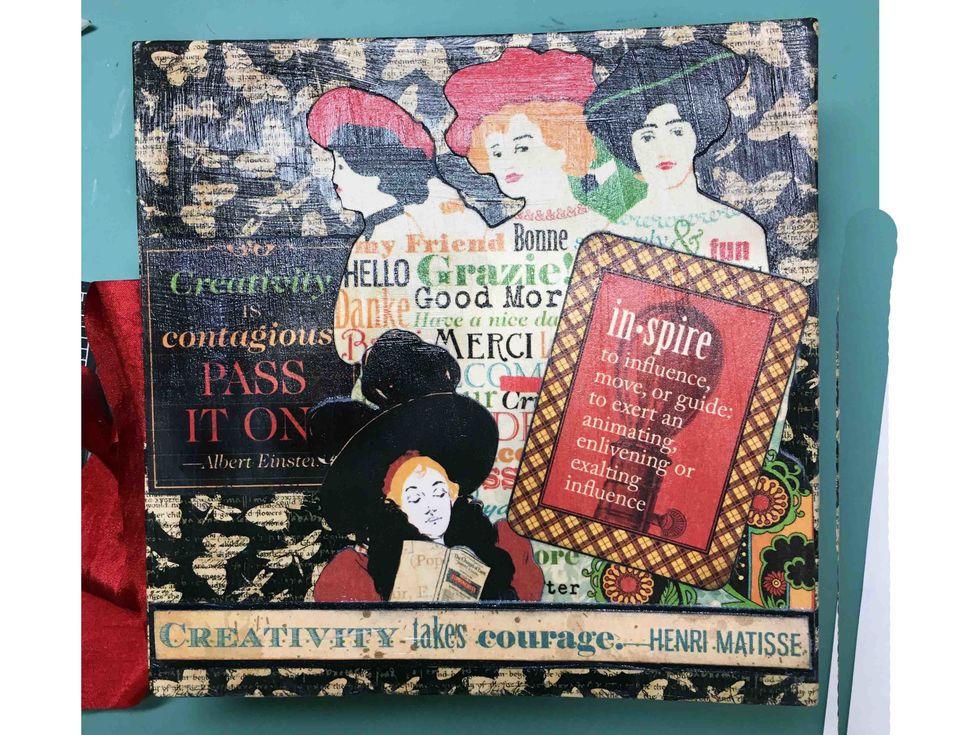 Then adhere the inspire quote and the small fussy cut lady.