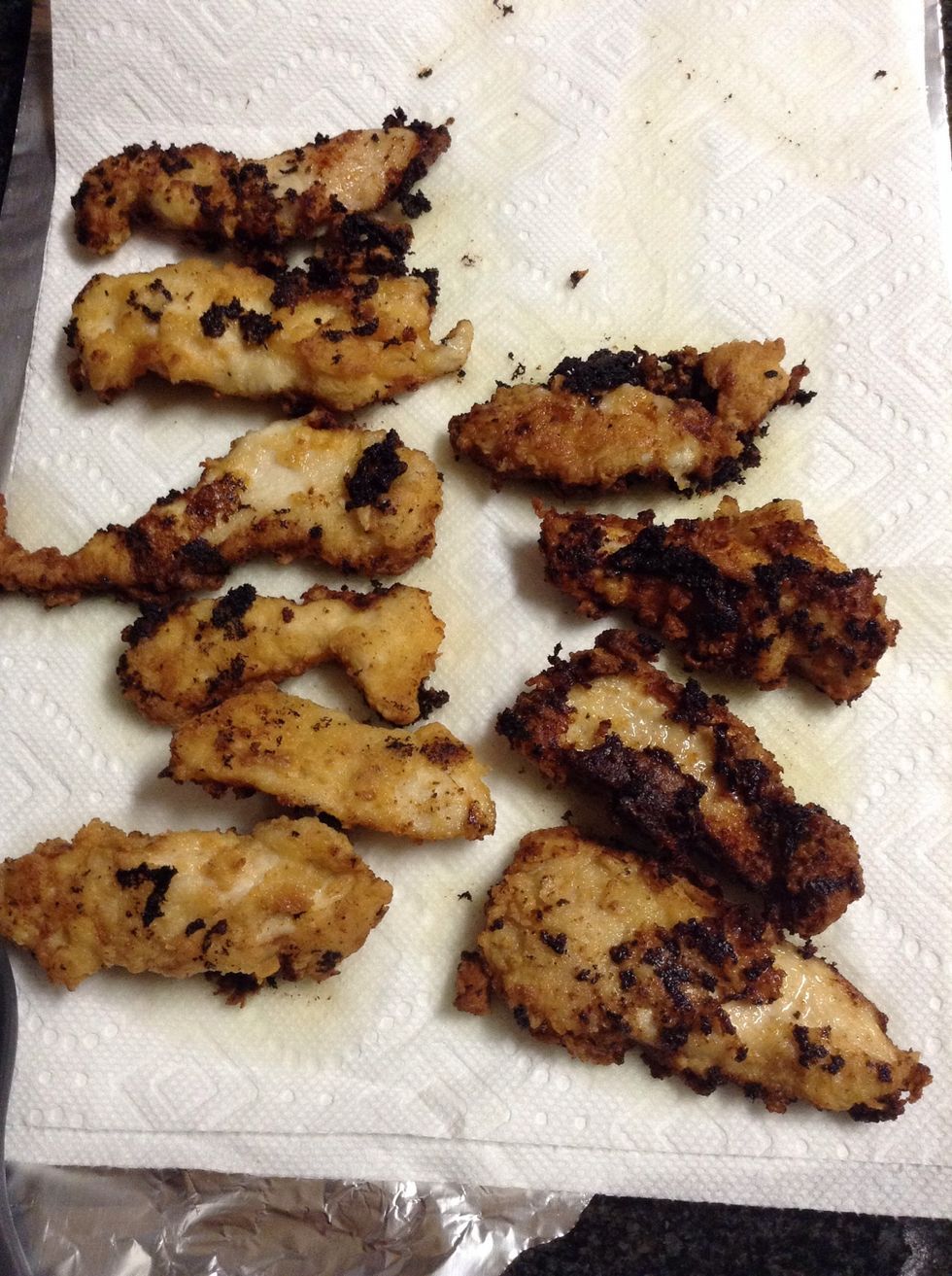 Then,after about eight to ten minutes of frying take them off the stove and into a paper towel.