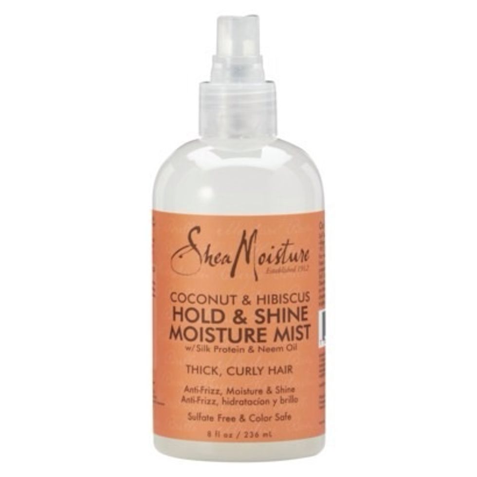 Then after that, spray your whole head, (aka, all hair visible) with a moisturizing shine spray. This is best one. Trust me.