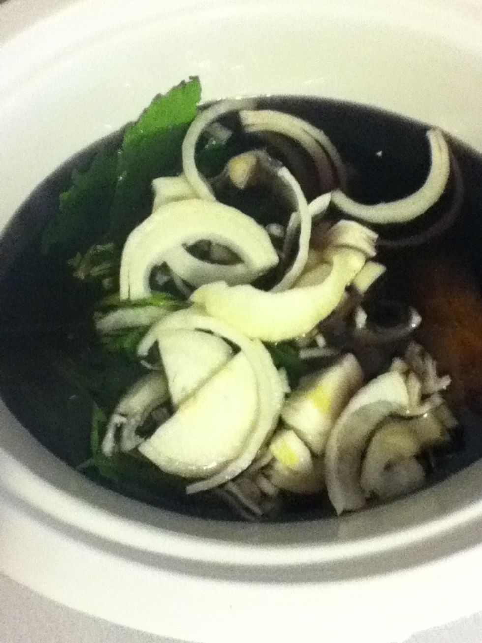 Then all you need is one chopped onion in there and you're good to go. Garlic not required this time!