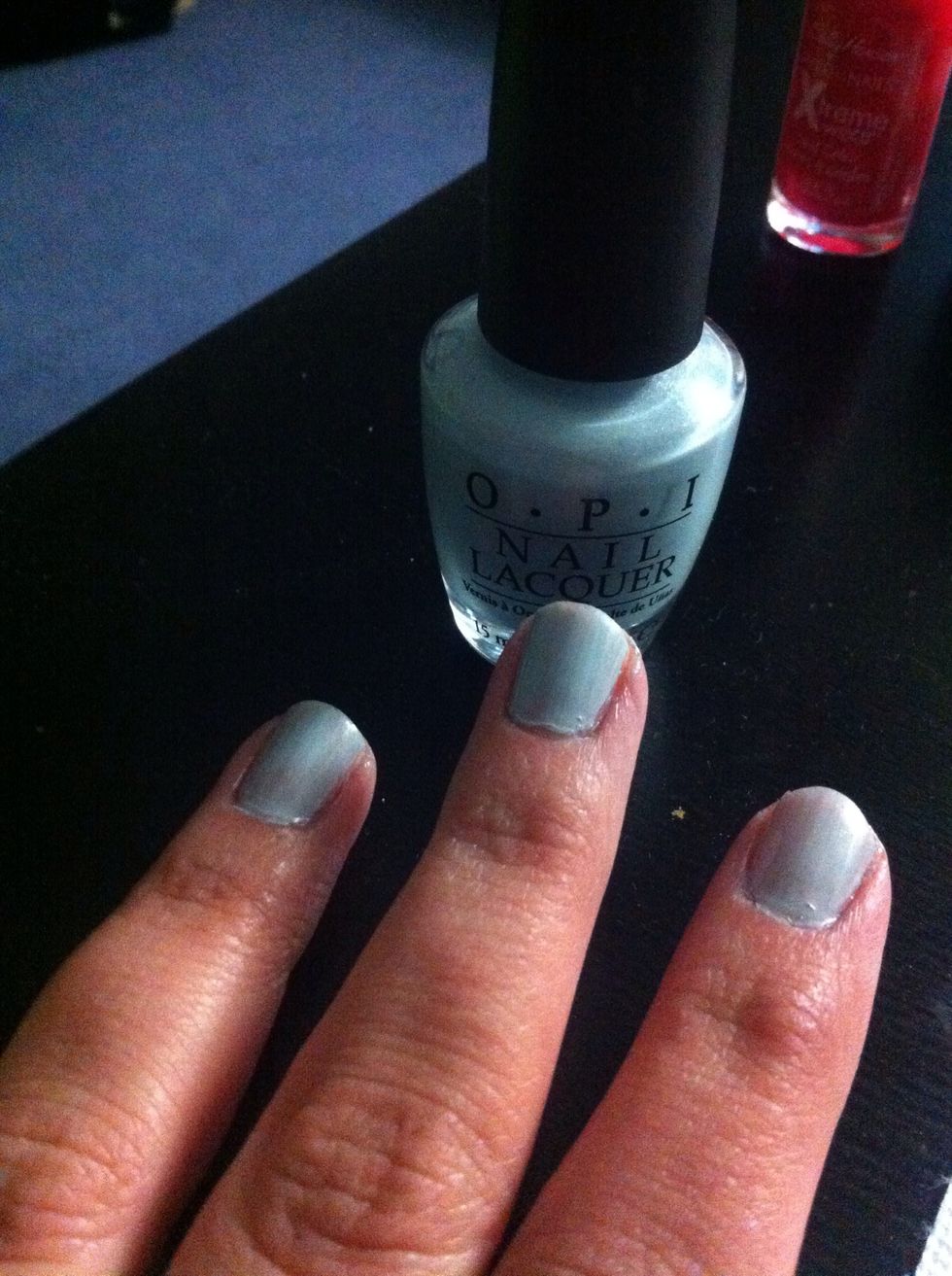 Then apply a coat of white or a light color. Once that is dry you are going to tape the sides of your finger. ( I didn't do that do I don't have a picture)