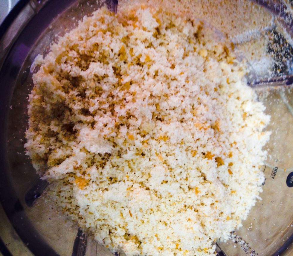 Then at last, add the bread crumble into the mixture.