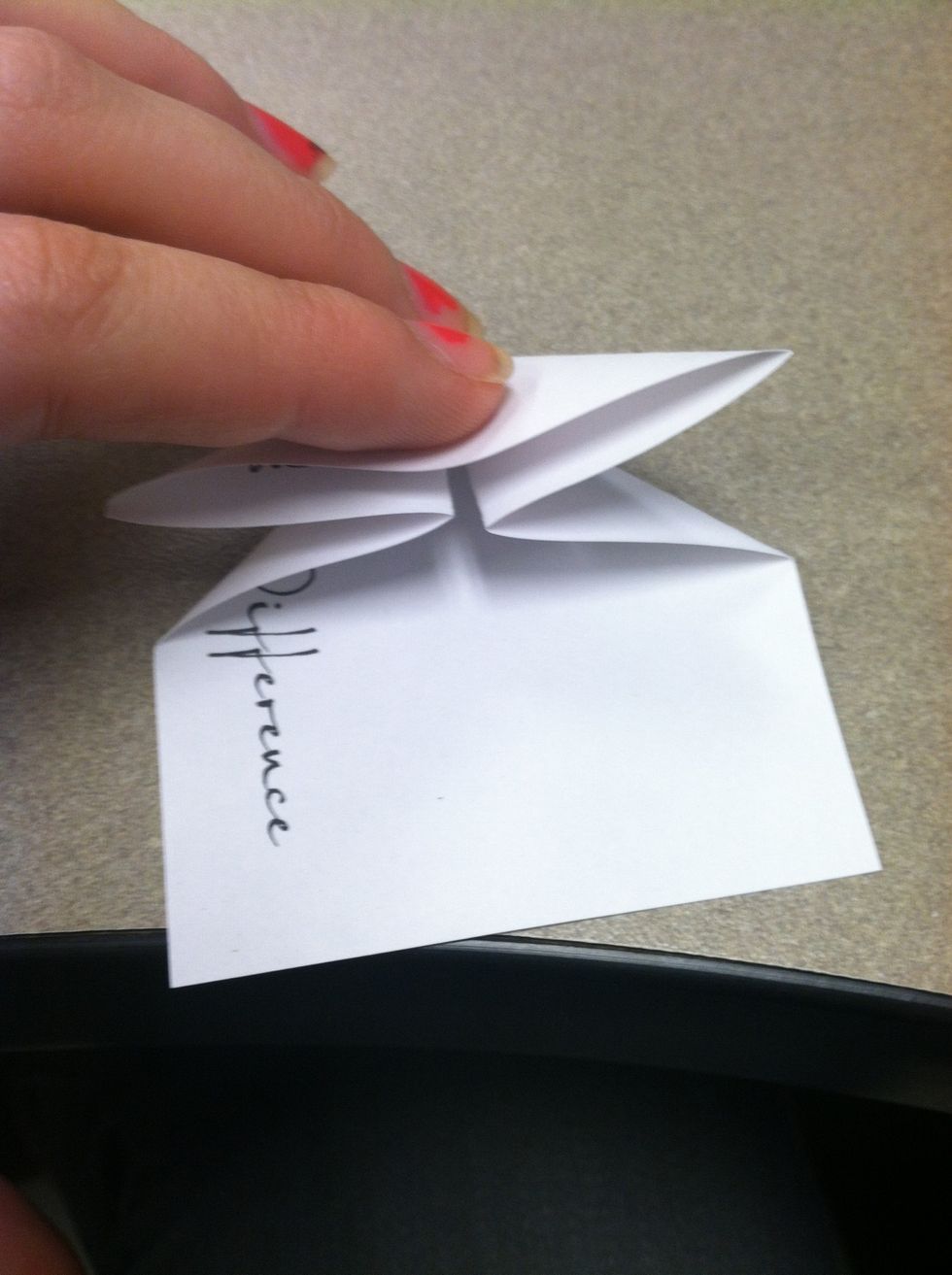 Then at the same time you push the top down and crease it. There's a video at the end that shows the whole thing if you can't get this part.