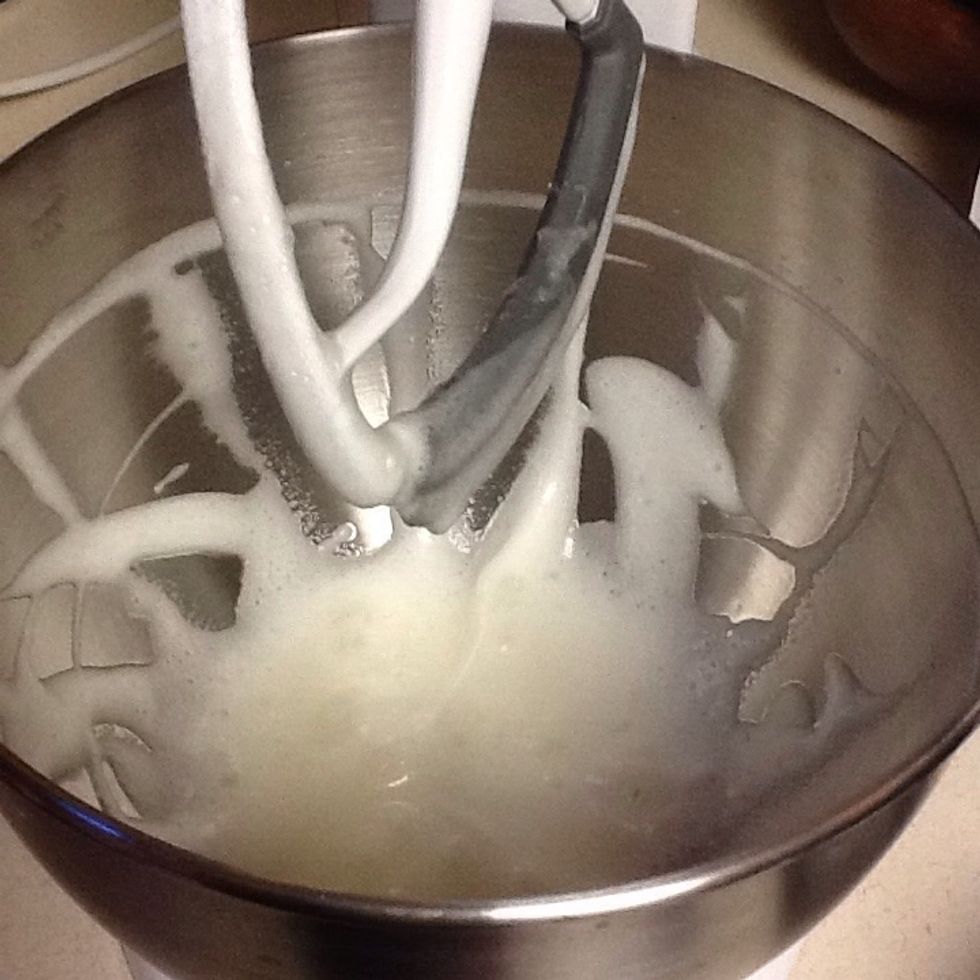 Then beat the egg whites to soft peak.