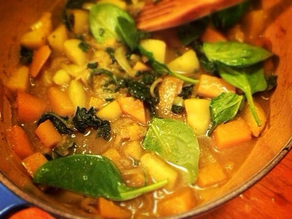 Then blend in the fresh spinach...