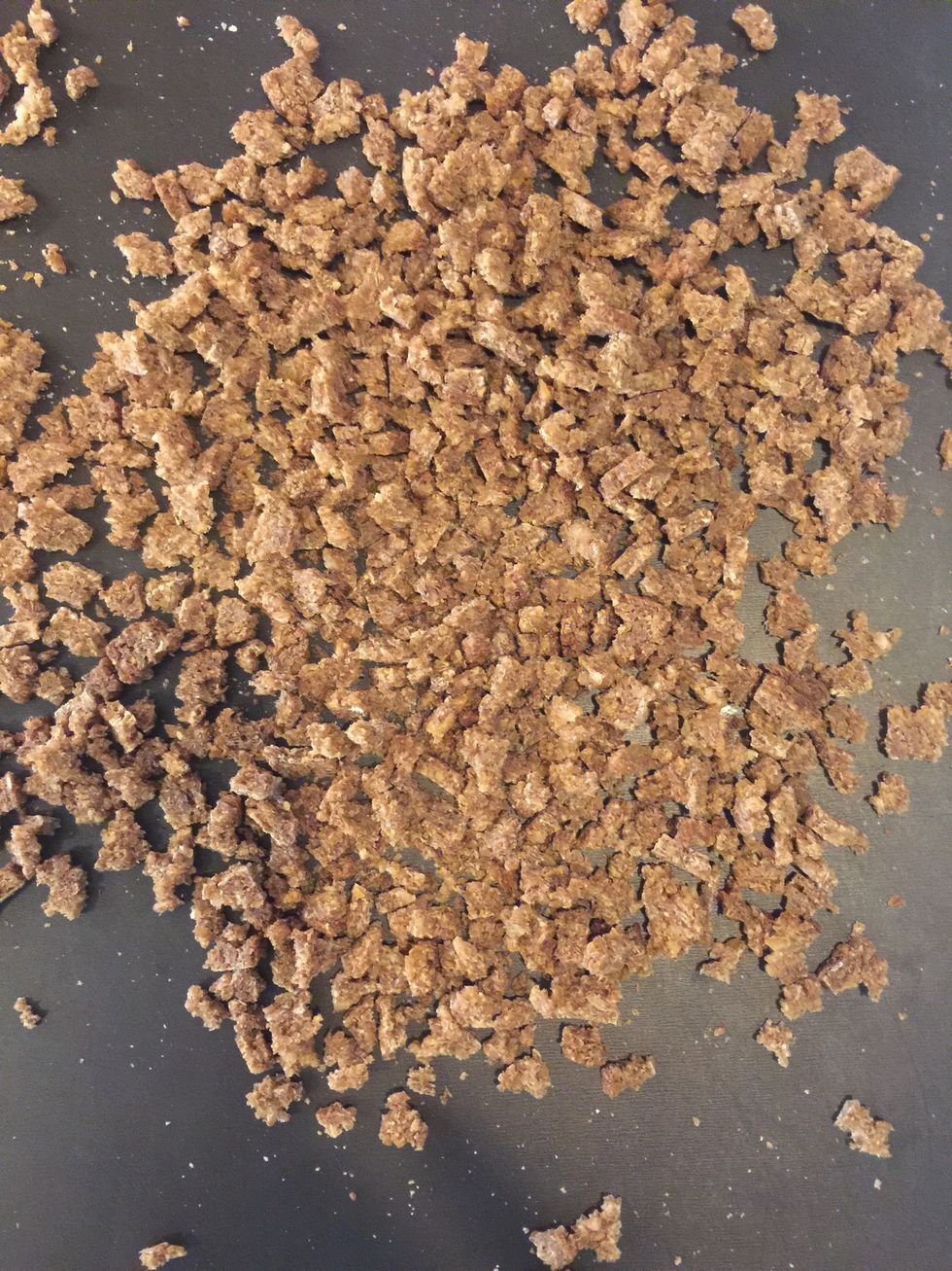 Then break into big crumbs. You can always break the bread slices in a food processor but the crumbs will be very small. I like them more like croutons. It is a matter of personal preference