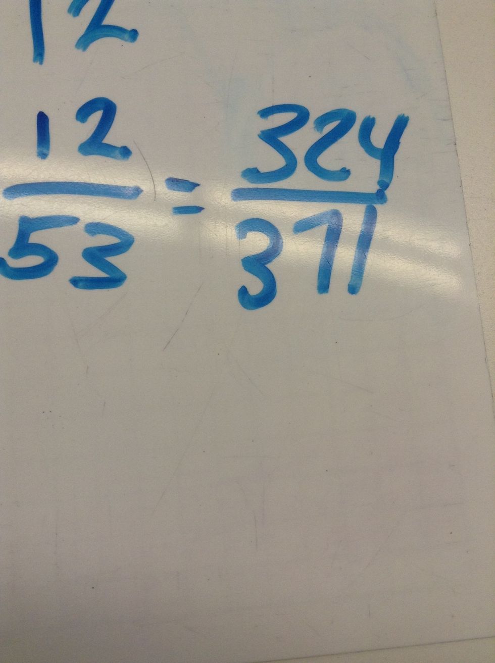 Then change you operation to multiplication and multiply the 2 fractions together. That equals 324/371. You then would reduce but it can not be reduced.