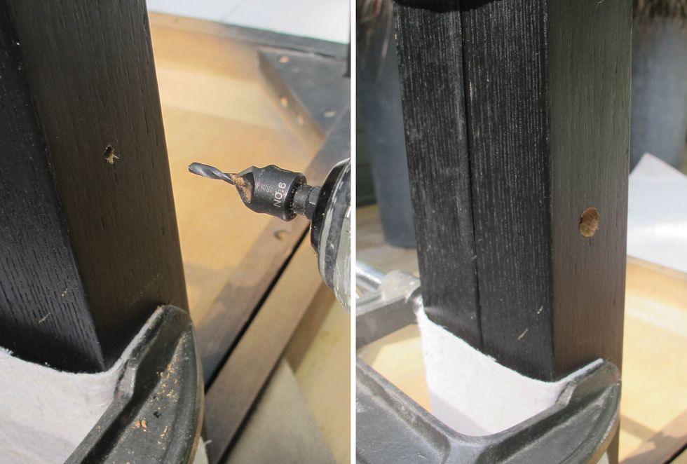 Then choose a properly sized deep-drilled countersink to enlarge and bevel the rim of the hole so the screws can be flush with the surface.