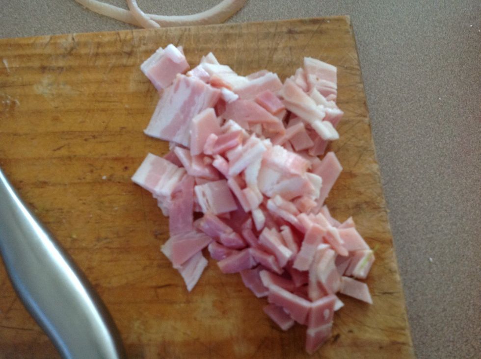 Then chop the bacon and add to the bowl