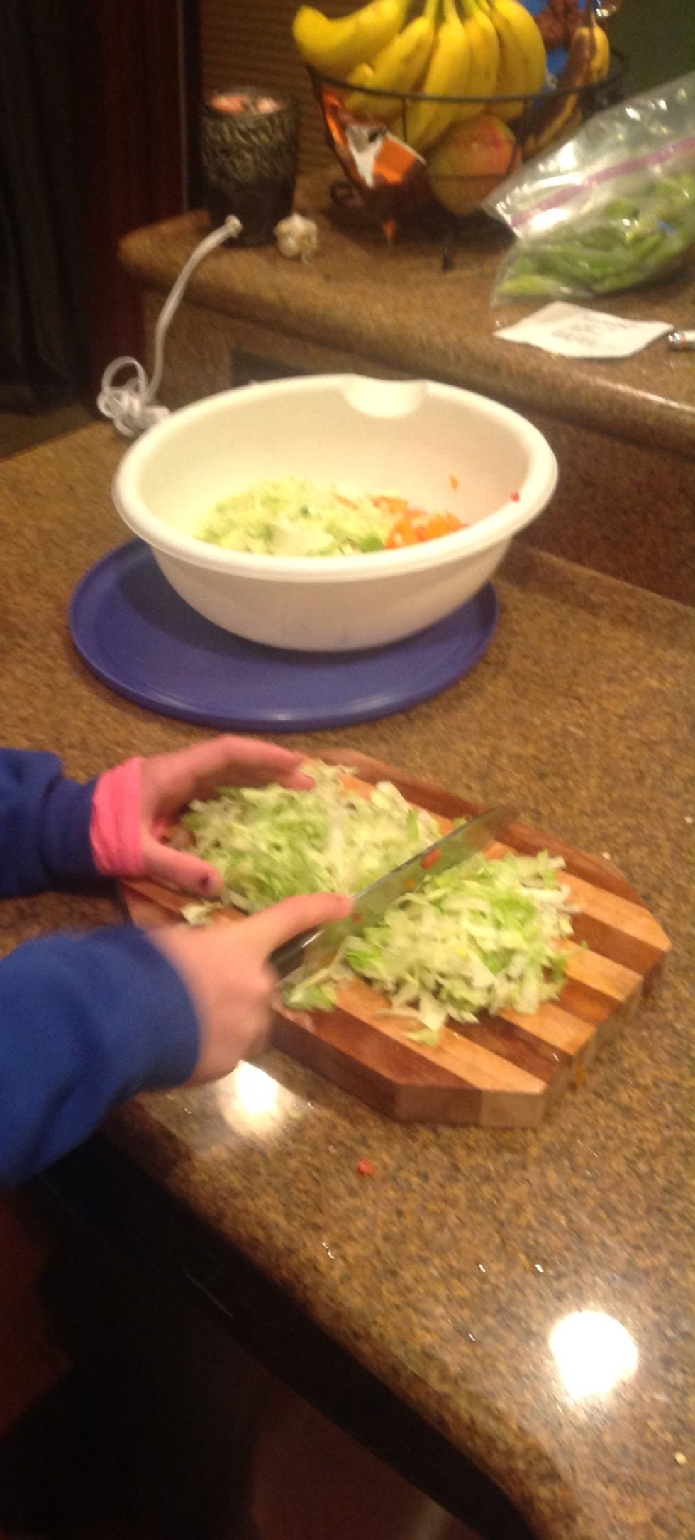 Then chop up the lettuce into little pieces.