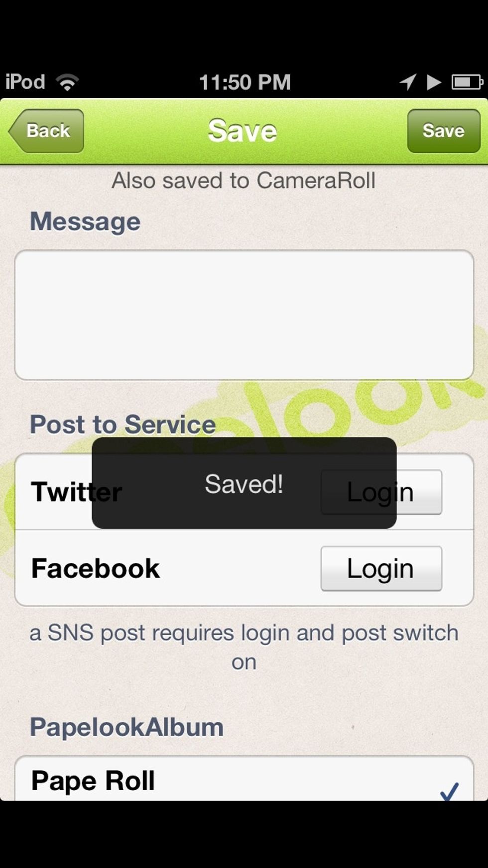 then click on save, and send to twitter or Facebook, or just to your photo album. all done! (: play around with settings and different designs