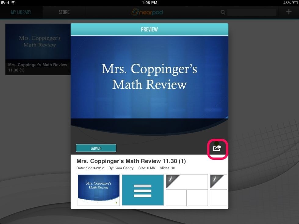 Then click on the Share button on the right side of the screen.