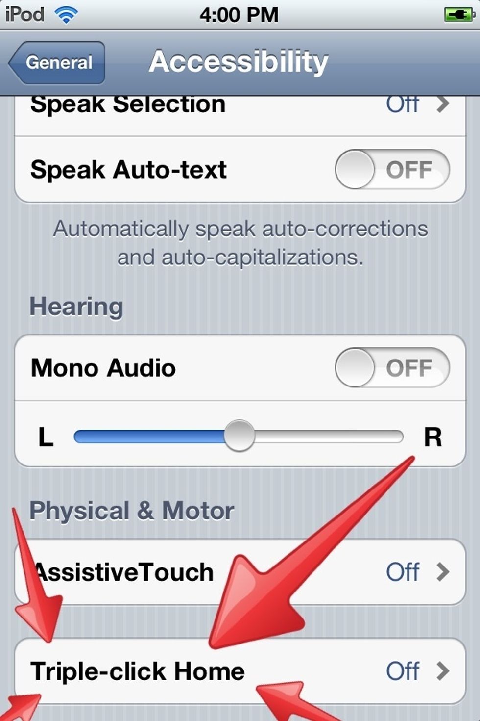 Then click Triple-click Home (click image to view completely).