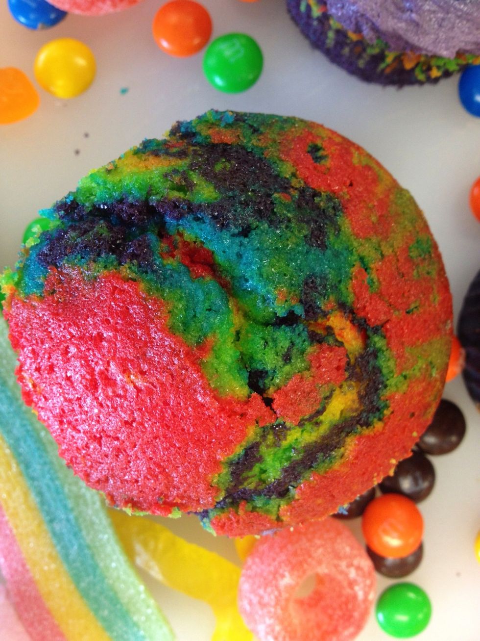 Then collect your cupcake you would like to use (I have used a rainbow cupcake)