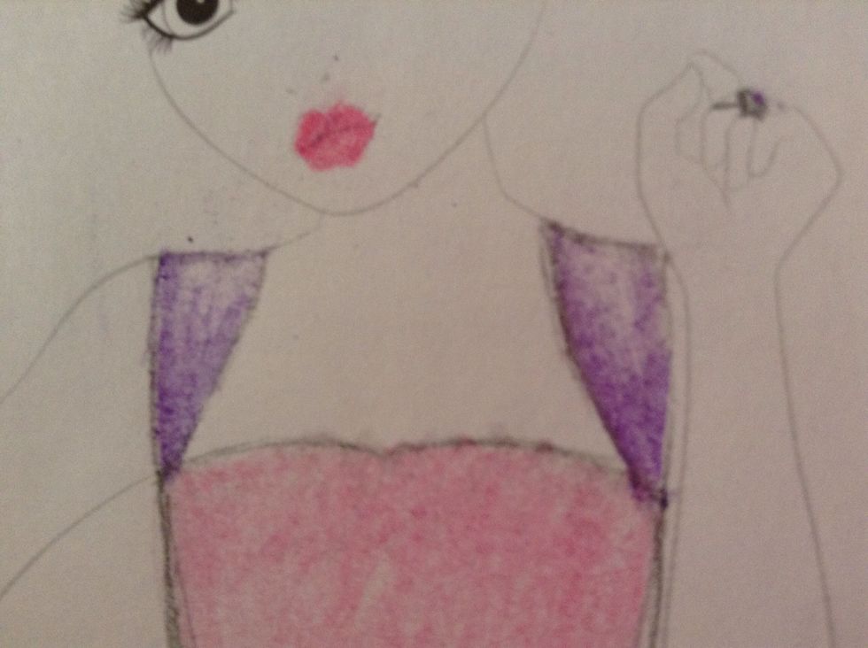 Then colour the straps in the same way. However, the tops of the straps have to be pale purple (use the rubber)