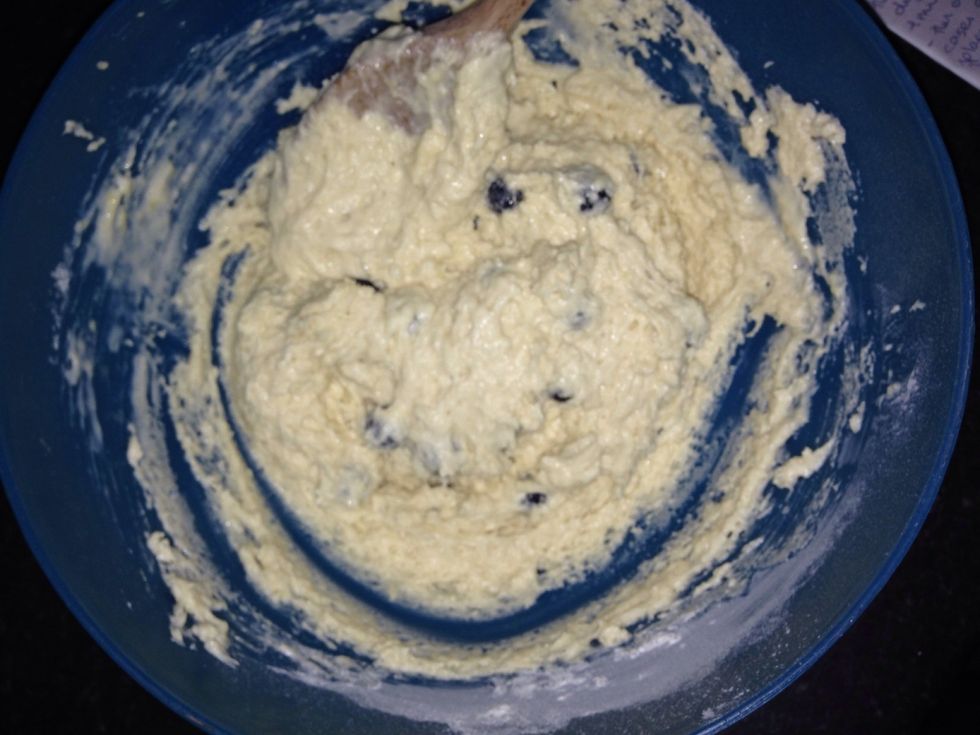 Then combine the two dry and wet mixture ingredients together don't worry about the lumps it makes it better :)