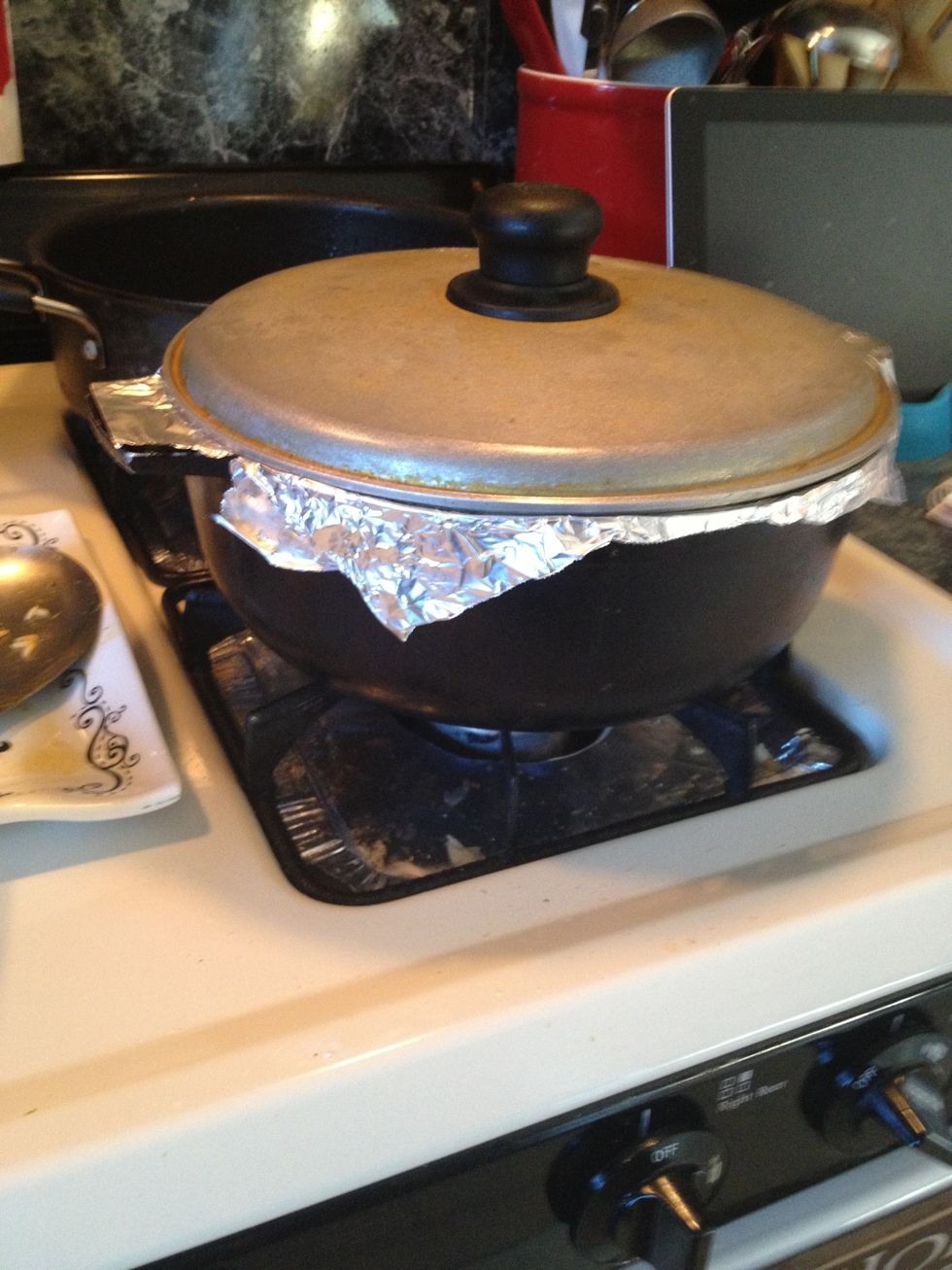 Then continue by placing the cover over the foil. Let this cook for 30-35 NO PEEKING\ud83d\ude4f. Let this cook without interruption
