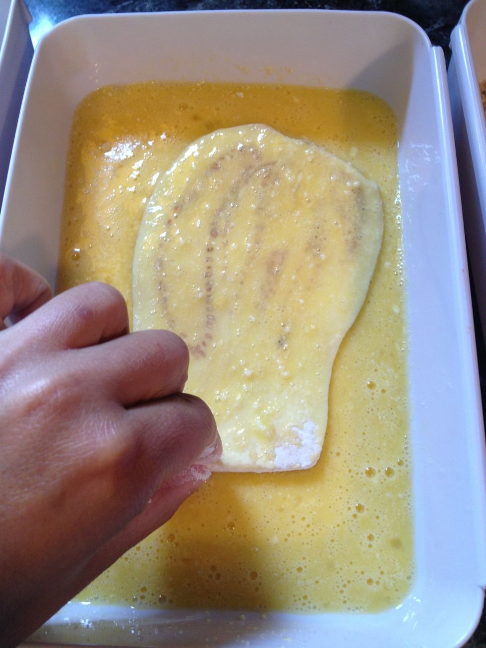 Then continue to dredge them in the eggs