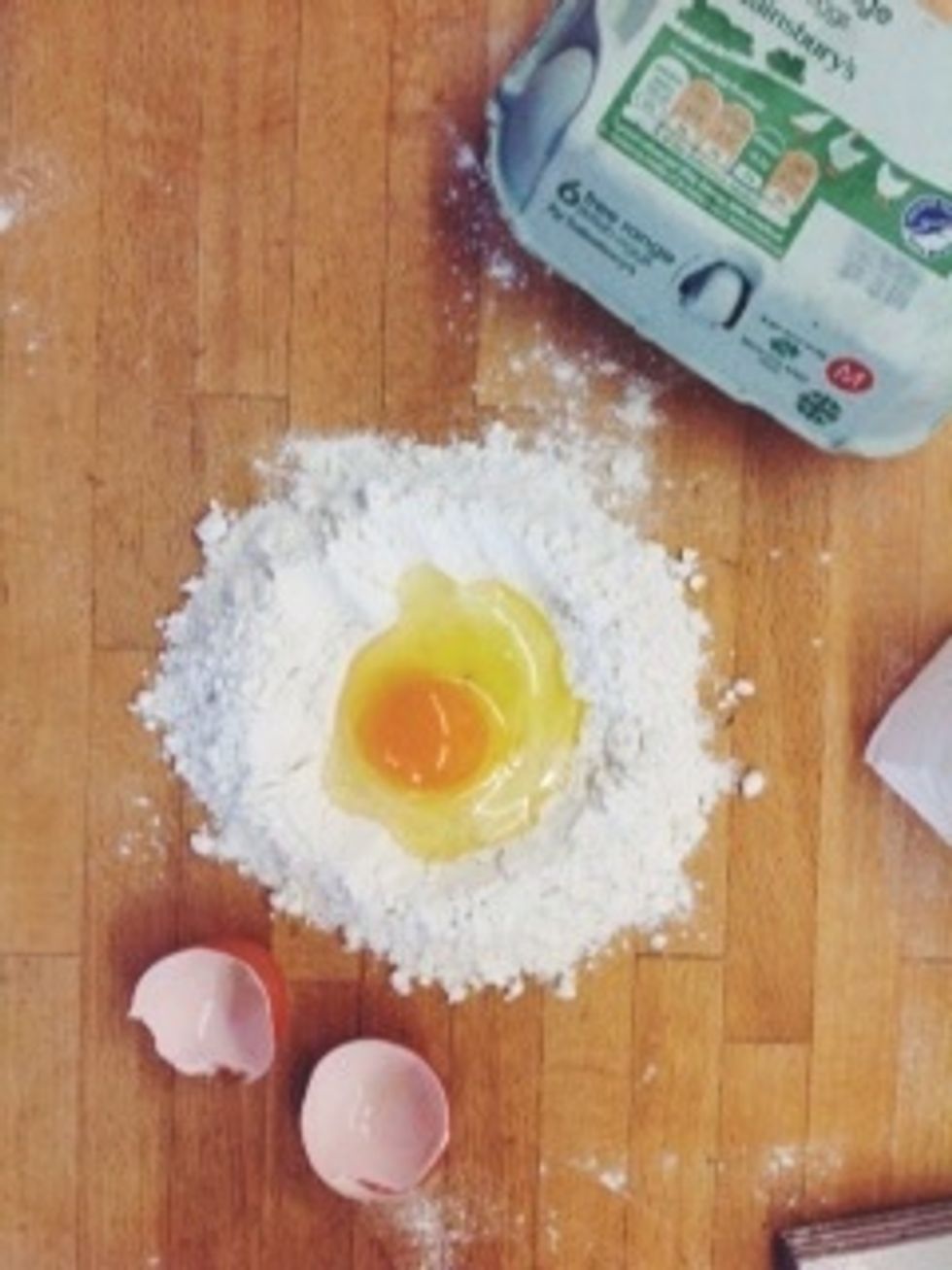 Then crack you egg in to the well and slowly combine with the flour with a fork ( sorry I have little pictures I managed to delete some)