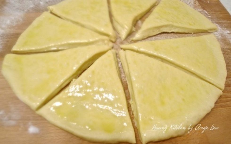 Then cut each circle into 8 wedges (or smaller wedges as desired).