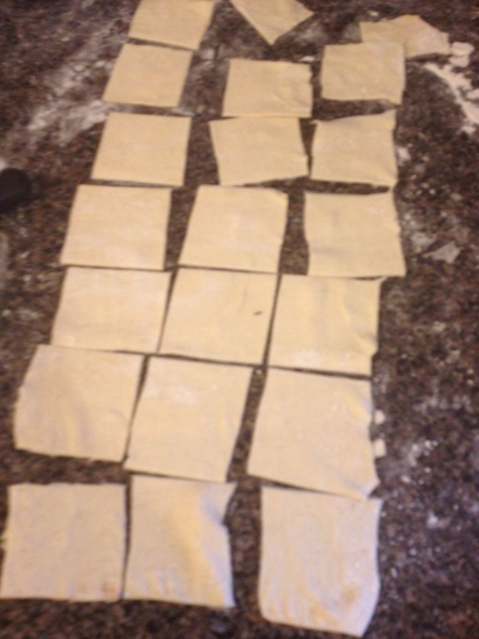 Then, cut in tiny square that are 1 1/2 x 1 1/2 inches.