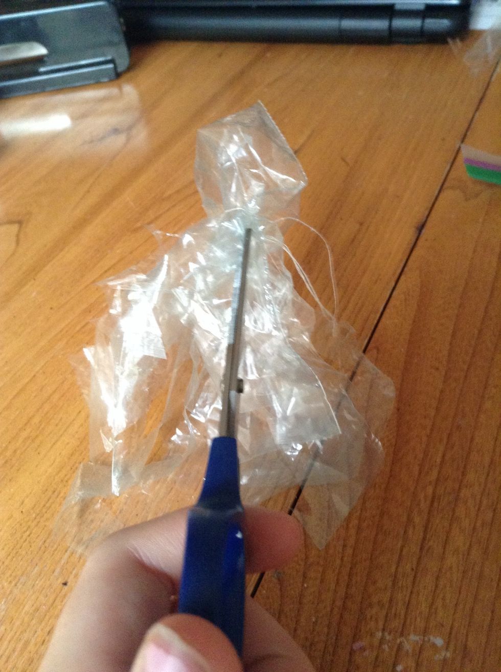 Then cut strips below the thread