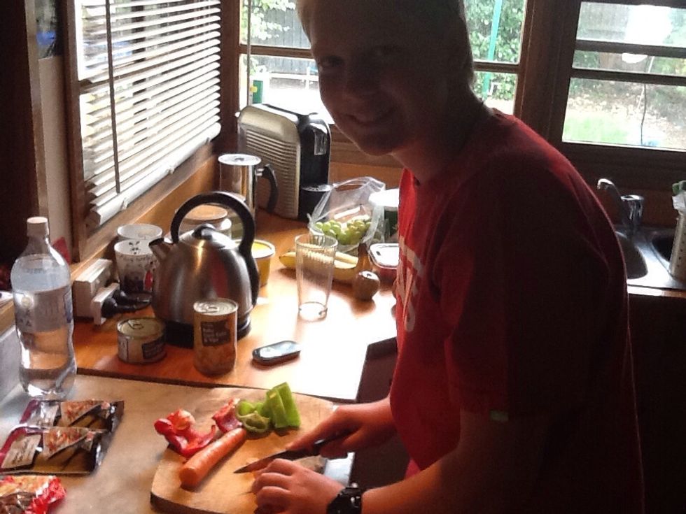 Then cut the carrot up into small pieces.