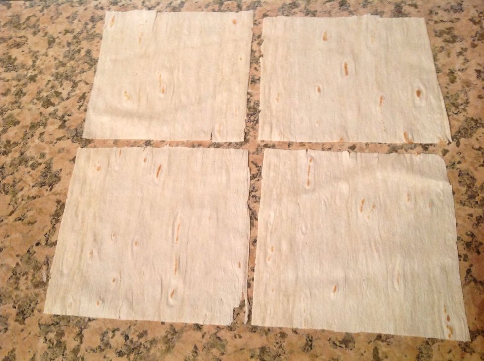Then cut the slim pita bread into the pieces of the size you need. I don't advise you to make them very small or very big because afterwards you might have some problems with folding.