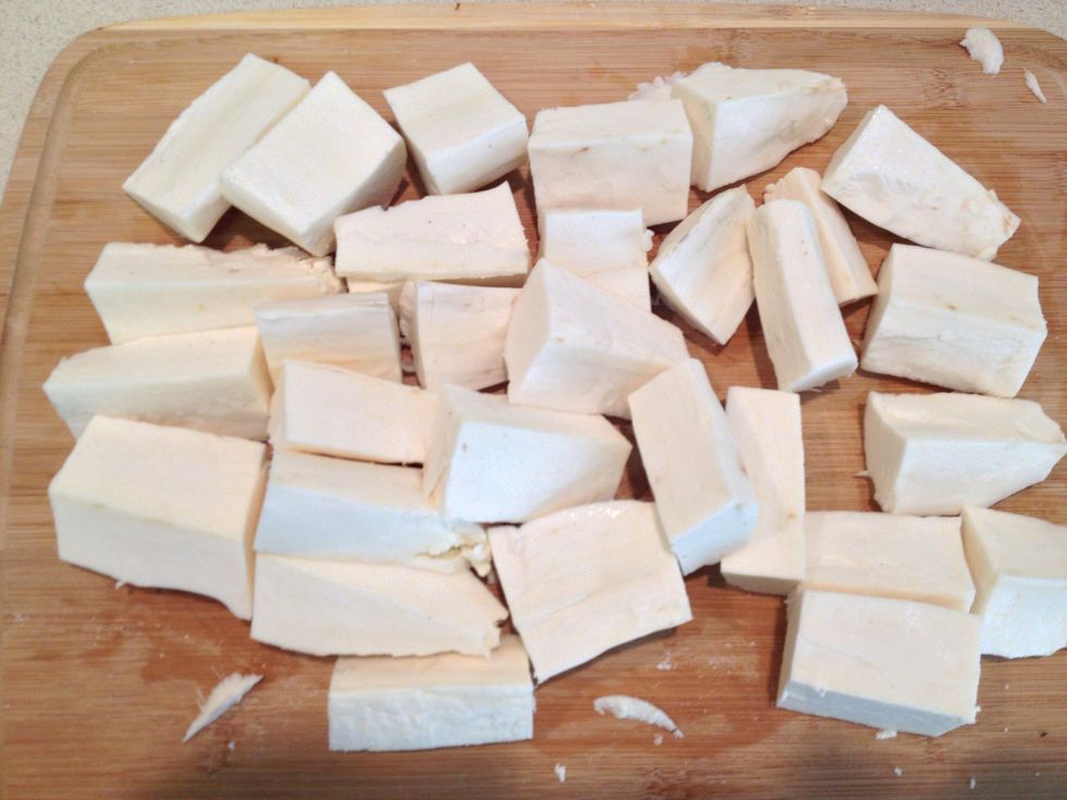 Then cut the yuca in cubes