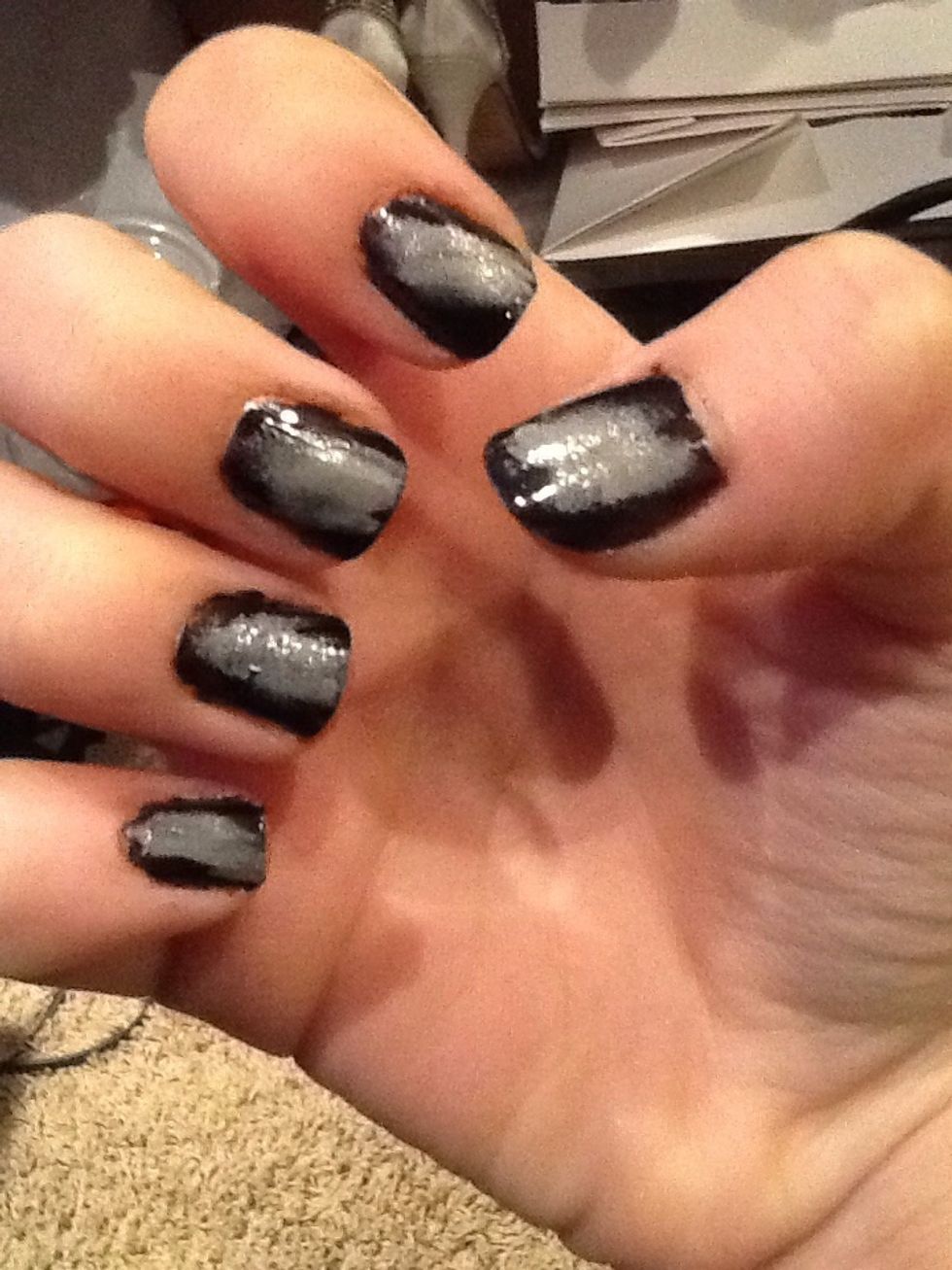 Then dab the sponge, with the grey on your nails, but don't cover the whole nail.