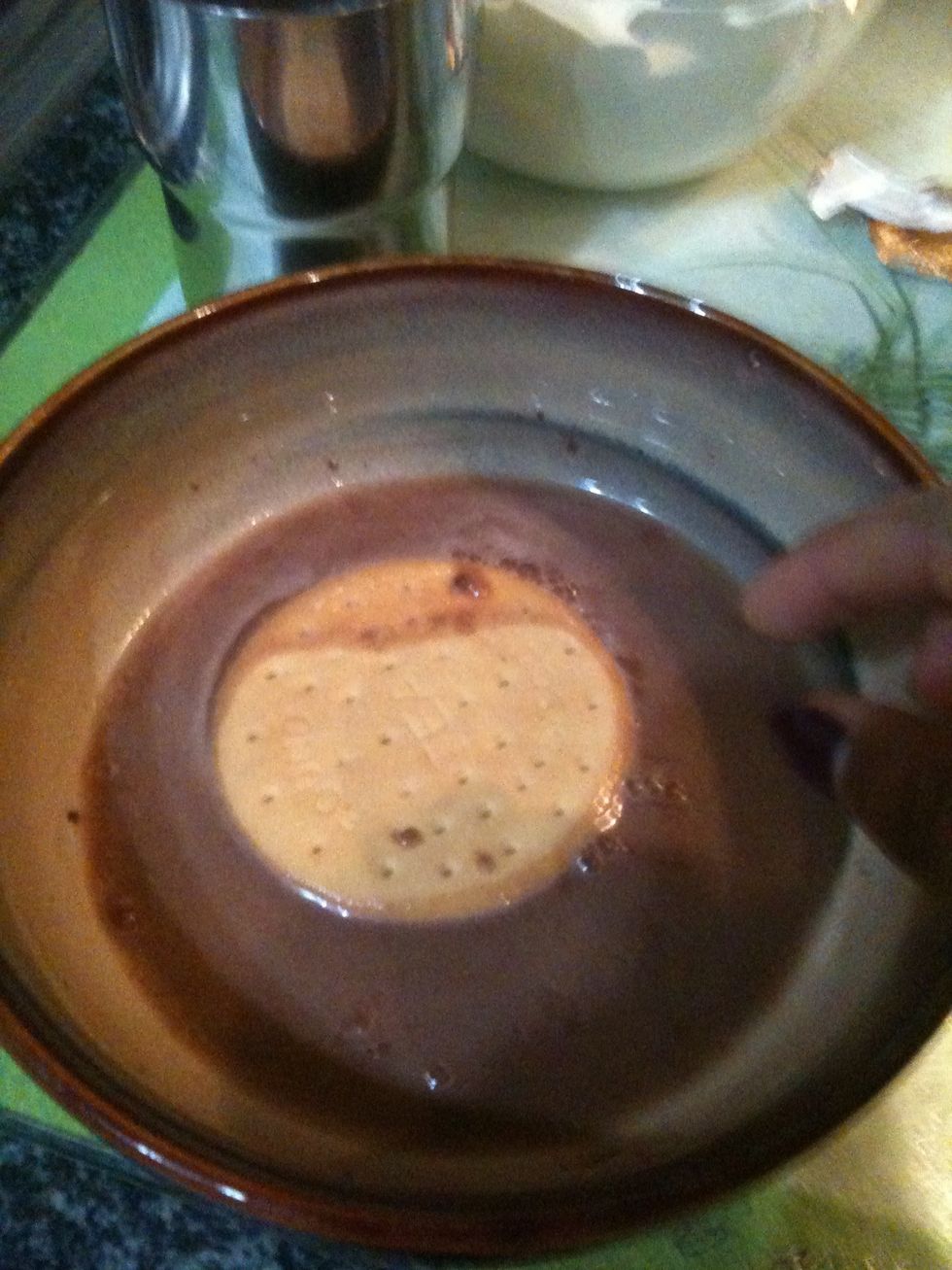 Then dip it in the coco water, for less then a second, don't let it get soft.