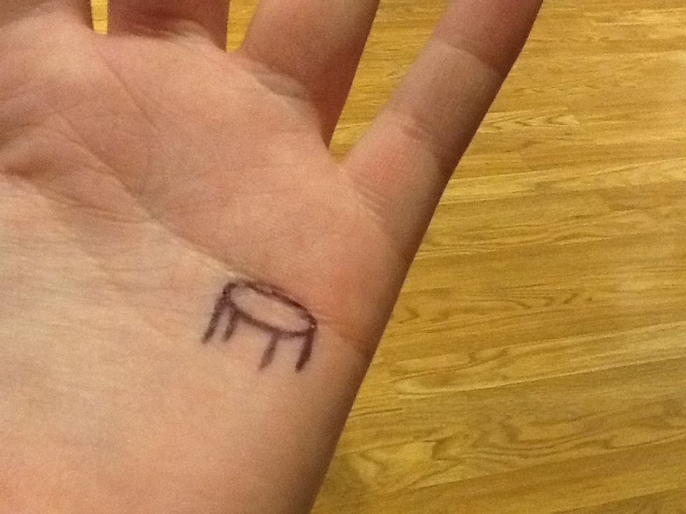 Then draw a small trampoline under the heart line on your hand, with the top of the trampoline right on the heart line.
