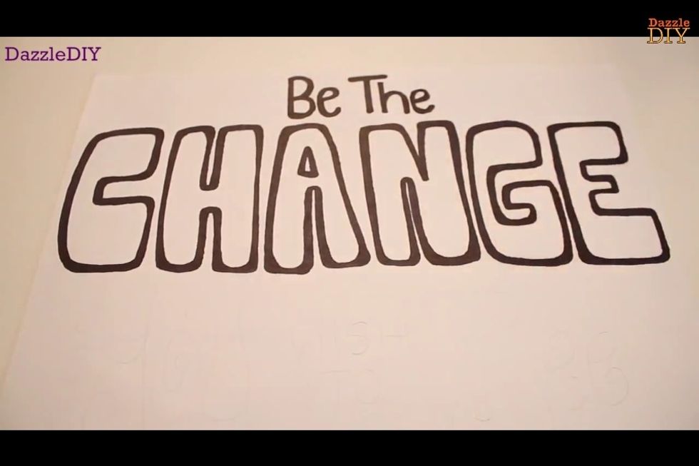 Then draw BE and THE in black letters