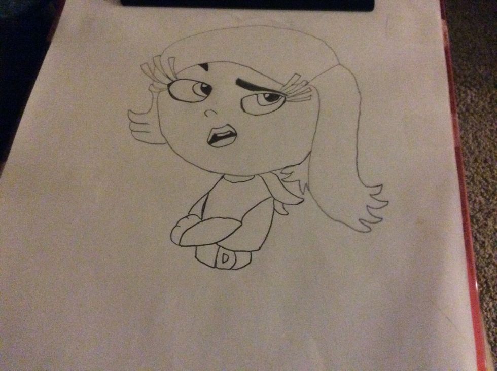 Then draw her shirt and arms like this\u270f\ufe0f