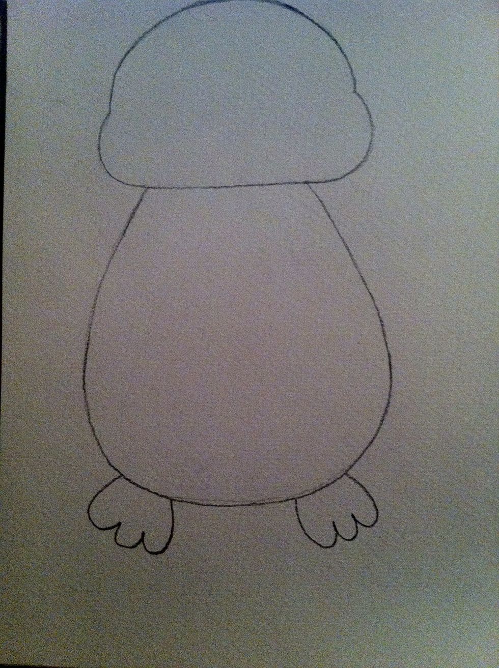 Then draw his little feet like this shape.