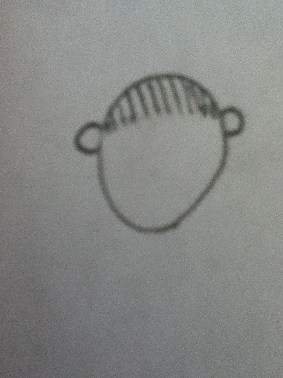Then draw semi circles in the side if the head for ears