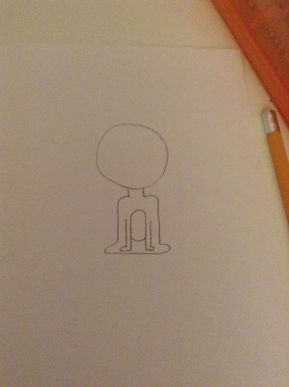 Then draw the 2 front paws and an oval for the stomach