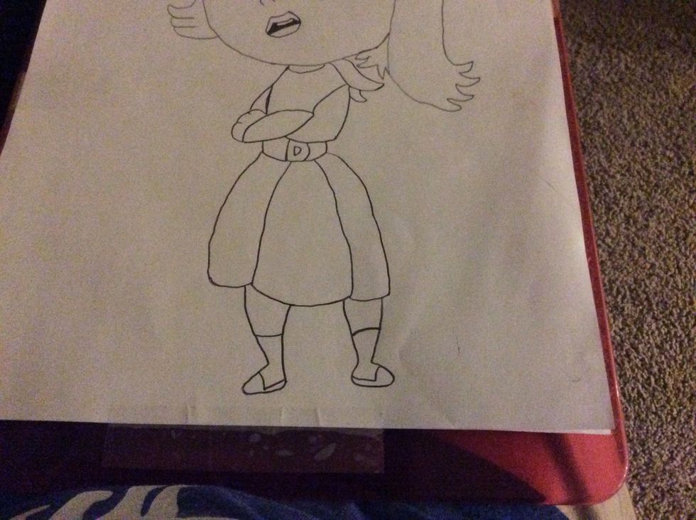 Then draw the feet and legs like this\u270f\ufe0f