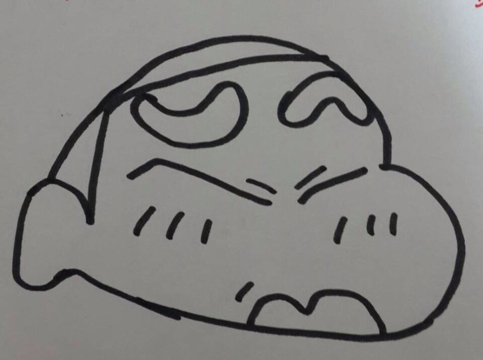 Then,draw the mouth like an"m".
