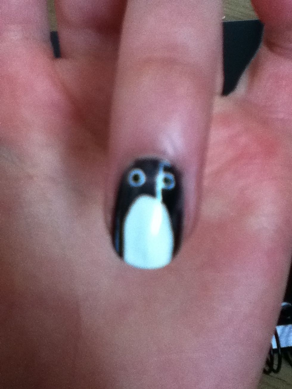 Then draw two smaller black dots on top of them.