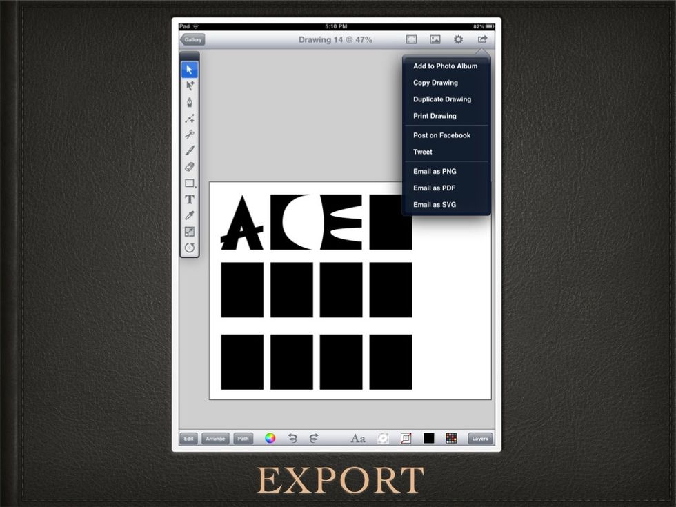 Then EXPORT your fonts out in several different formats (svg stands for SCALABLE VECTOR GRAPHICS, this is the best format to export it in).