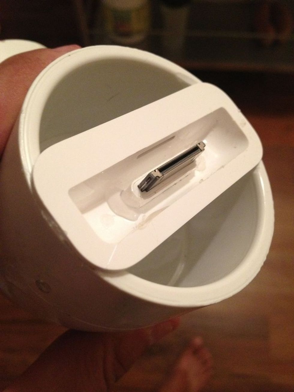 Then feed the cable through, set it where you want and glue the underside of the adapter and press it onto your elbow.