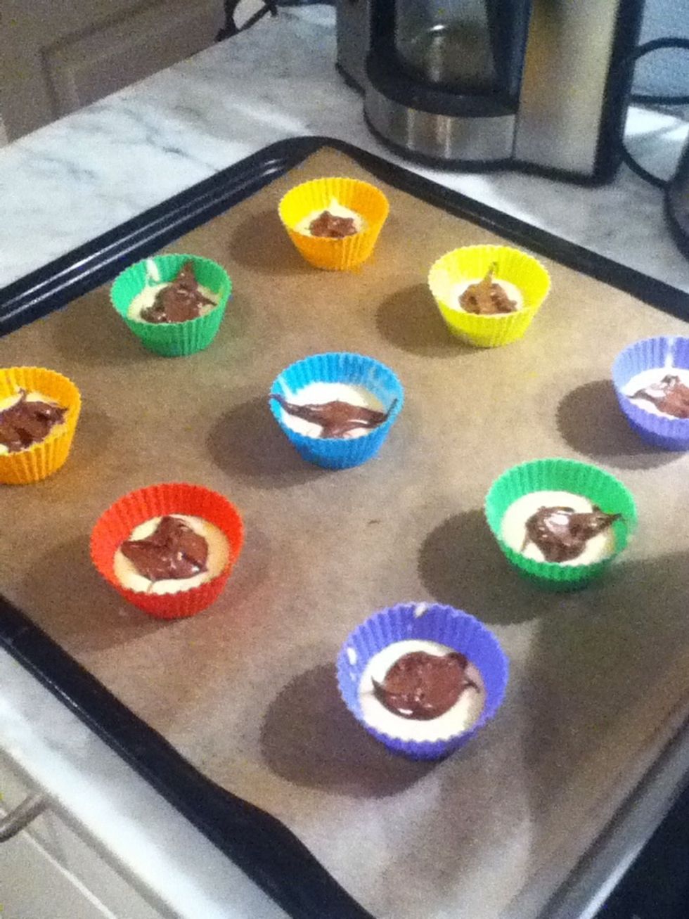 Then fill some Nutella into the middle, depending on how much you want. I used about a spoonful in all off them :)