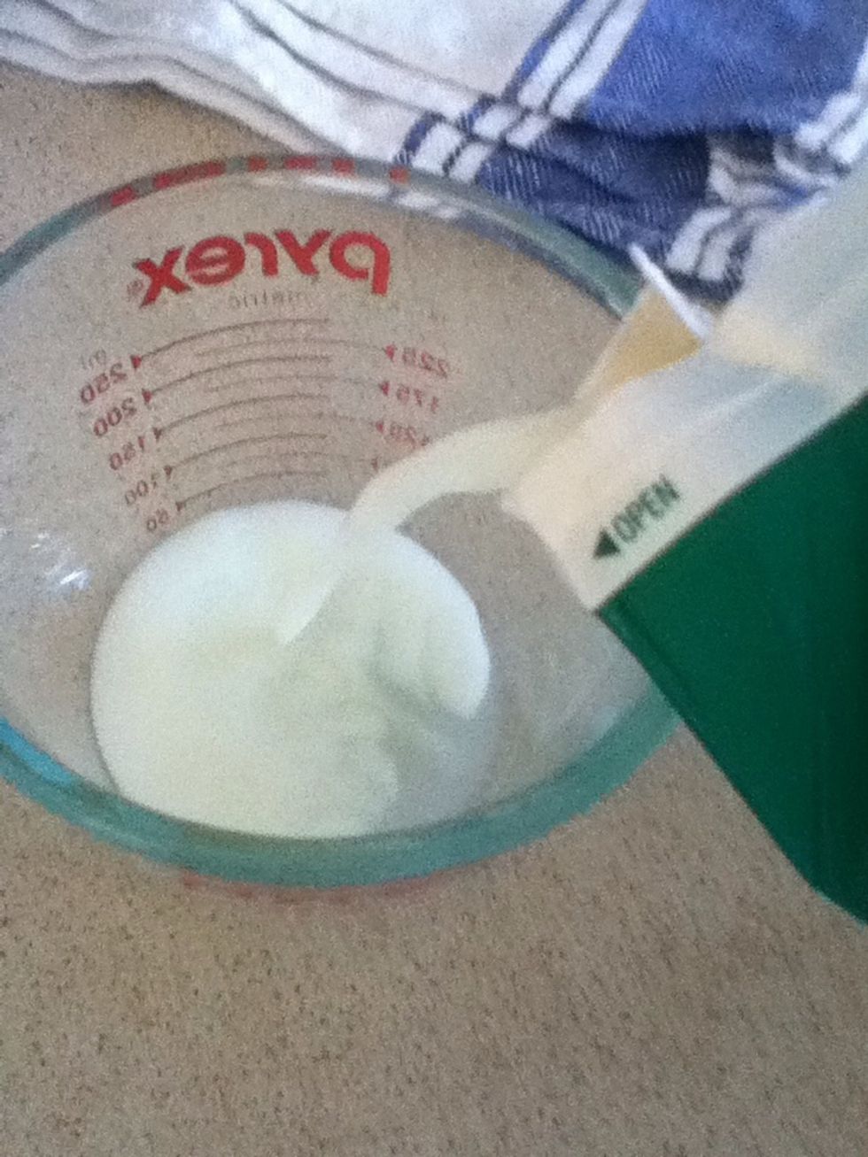 Then fill up to the 1C line with milk
