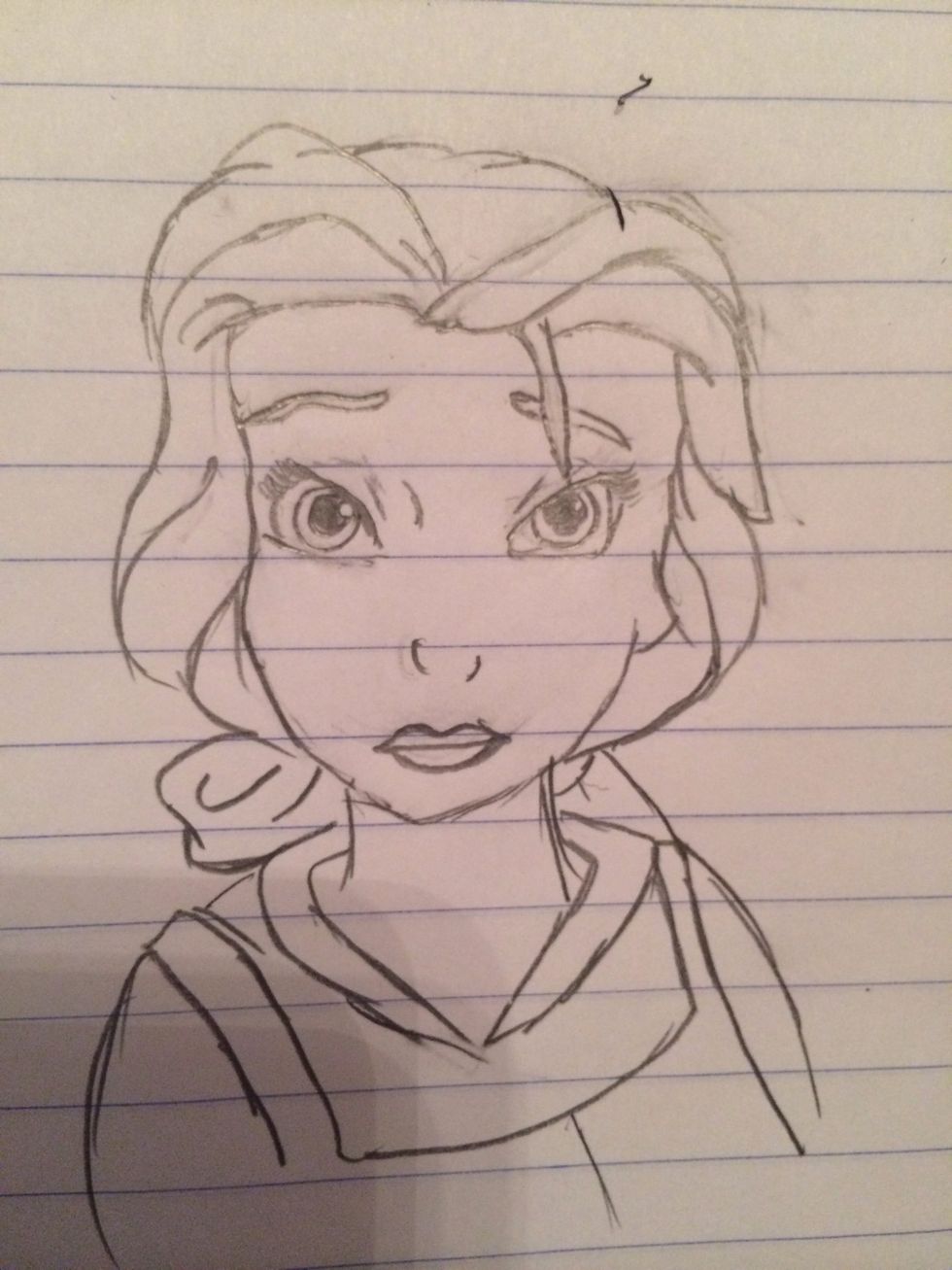 Then finish her hair, add her neck and bow! And ta da!