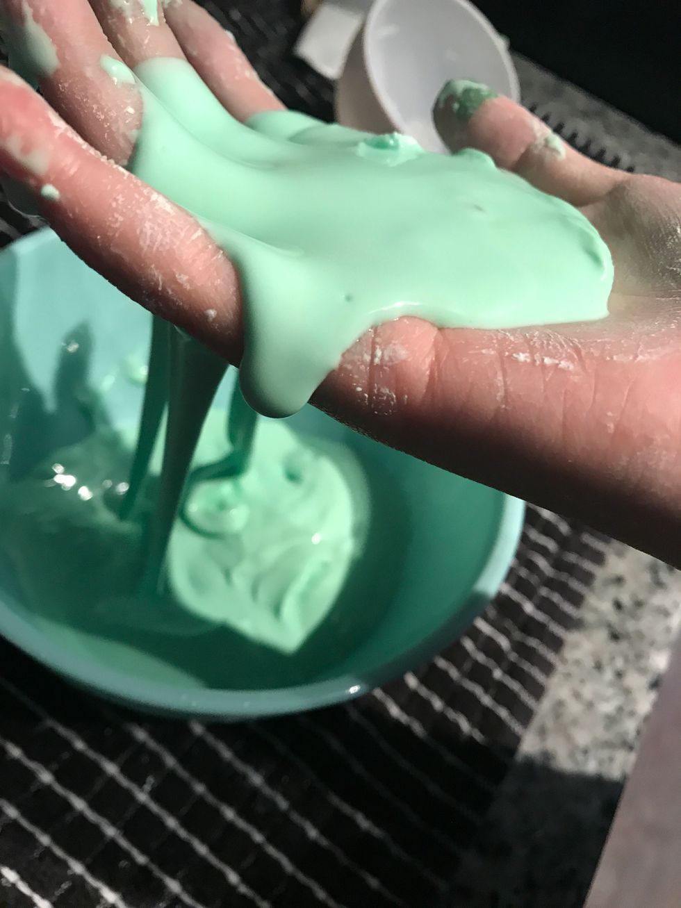 Then, flatten your hand and see if the oobleck "relaxes" and turns into a liquid. If it does, then you have successfully created oobleck! (a substance that can be both a solid and a liquid.)