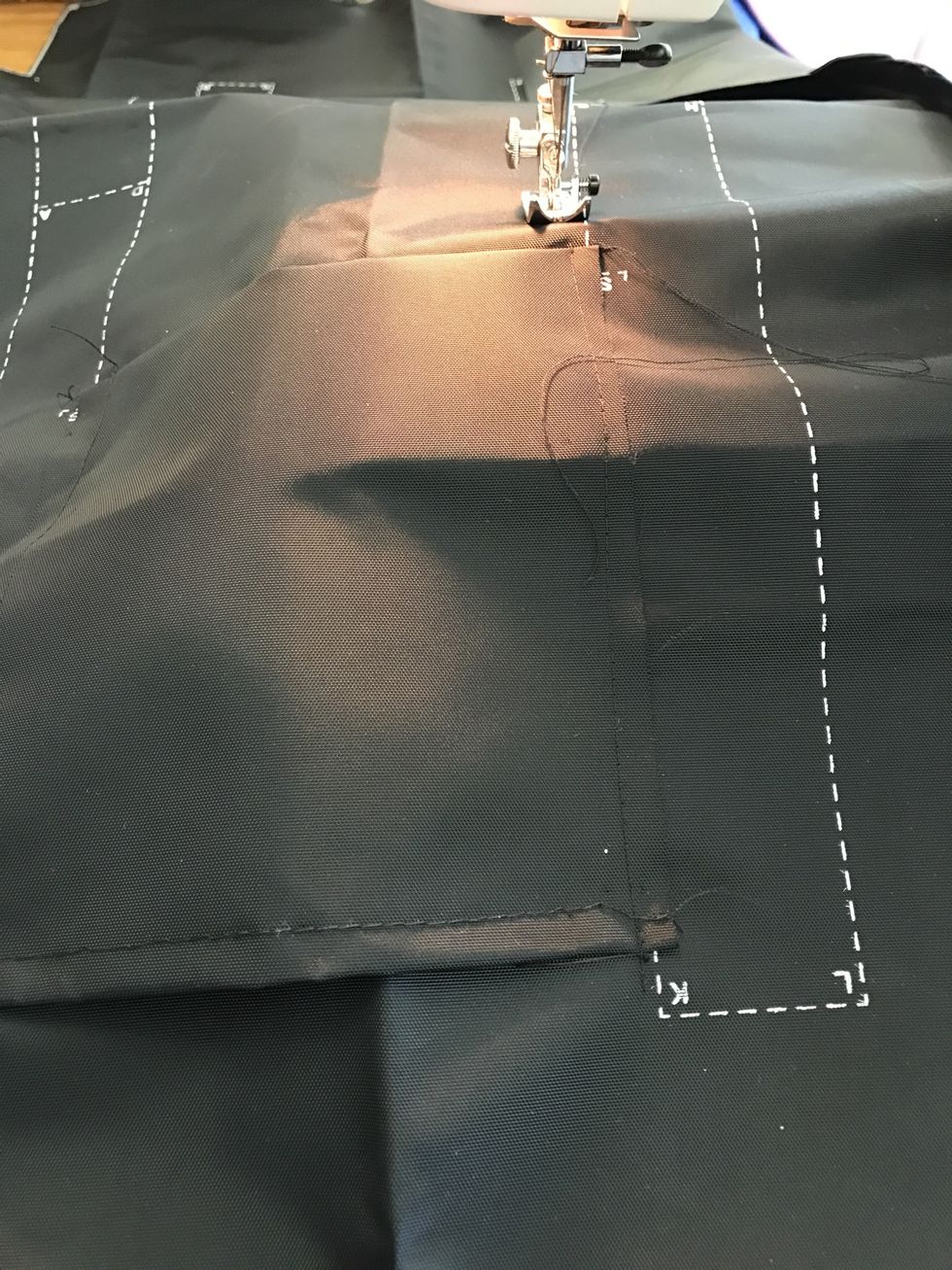 Then flip and sew the other side at 3/8". Backstitch at the K