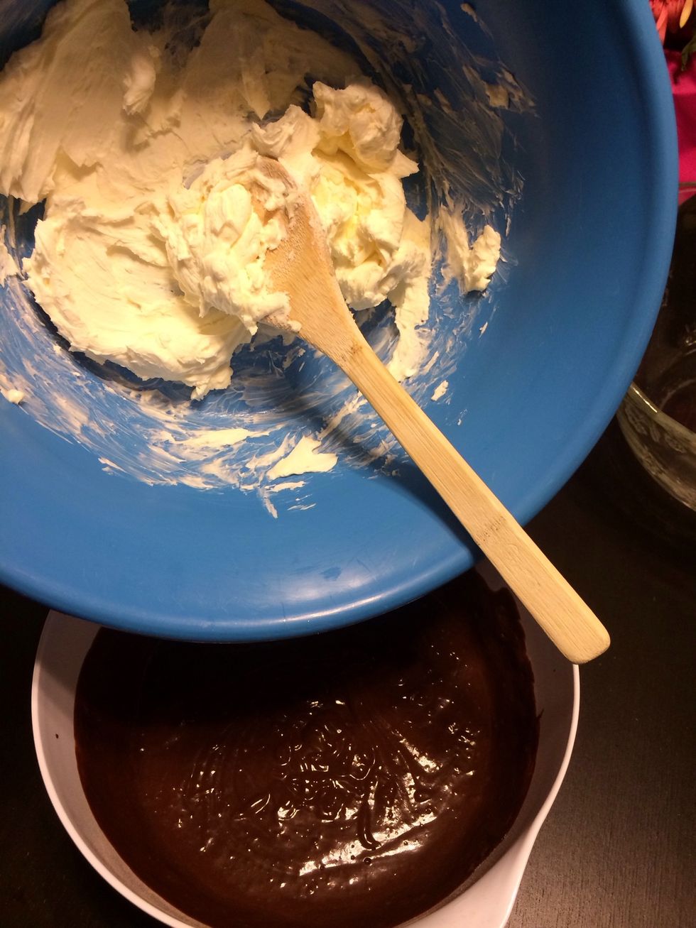 Then fold in cream cheese mixture from bowl 2