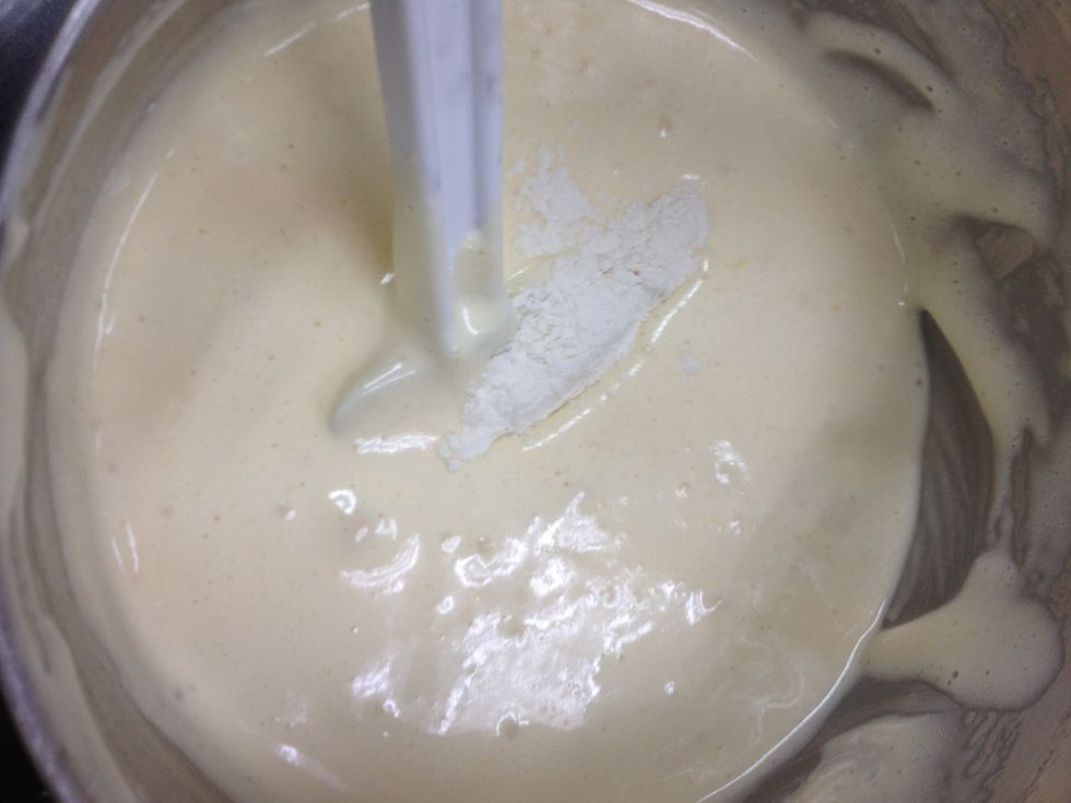 Then fold in the flour in three batches.